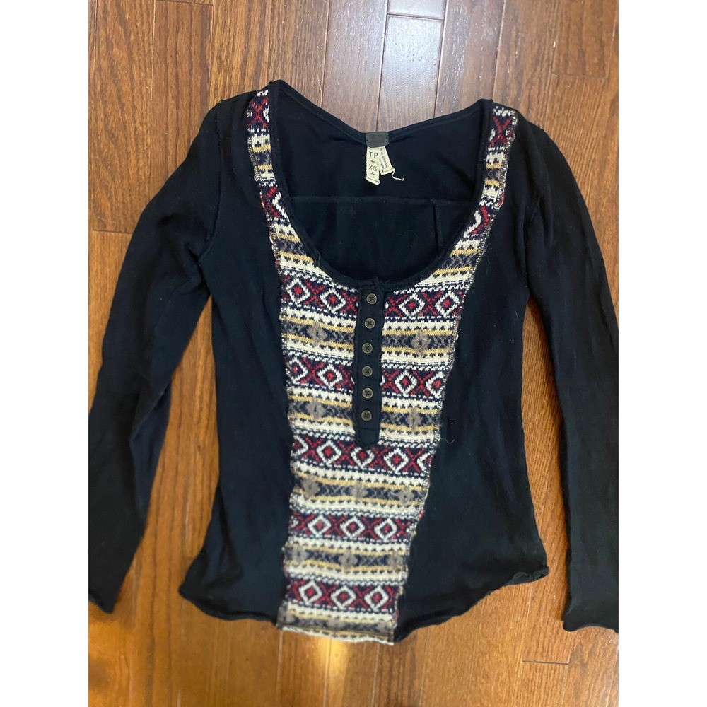 Free People We The Free Country Swift Black Henley Fair Isle XS